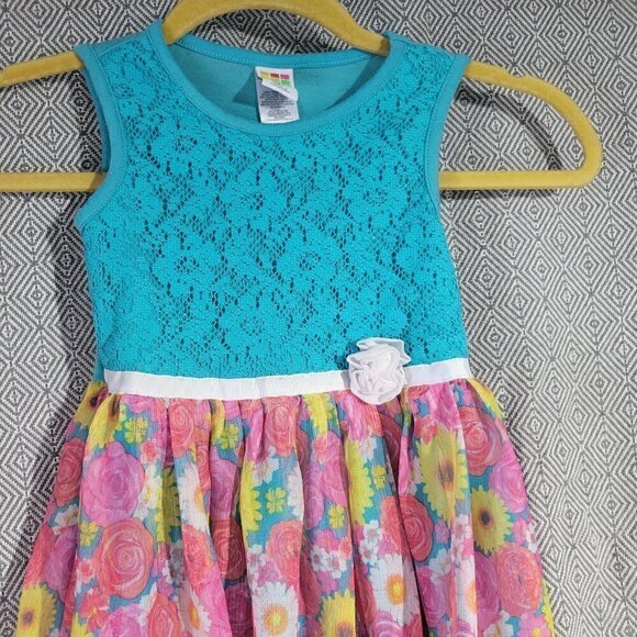 Healthtex Girl's Blue Lace Top With Multicolored Floral Bottom Dress Size 3t - Picture 7 of 10
